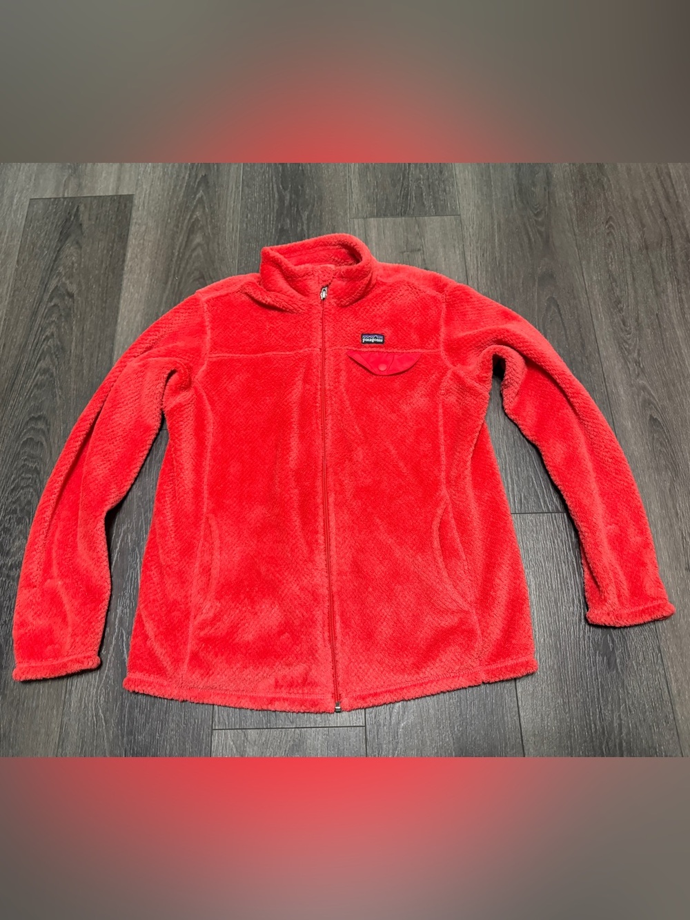 Patagonia girls XXL 16/18 red coral full zip fleece with pockets